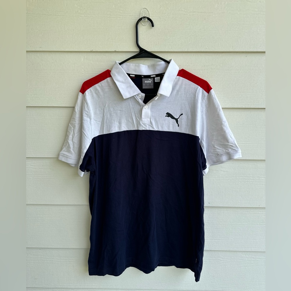 Puma White and Black Polo Shirt Athletic Style